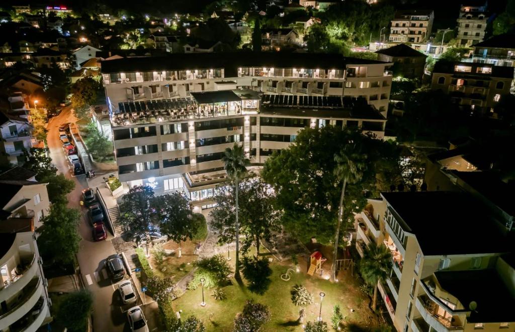 an overhead view of a building in a city at night at HOTEL TALIA in Topla