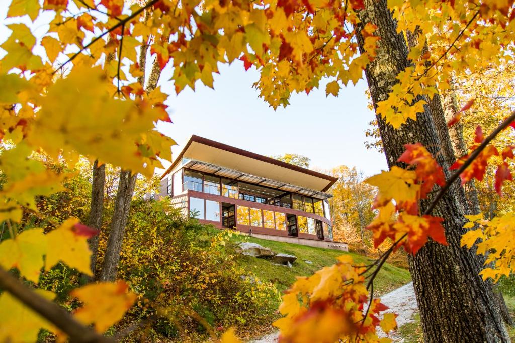 a house on a hill with autumn leaves at Magical Country Retreat in the Berkshires in Great Barrington