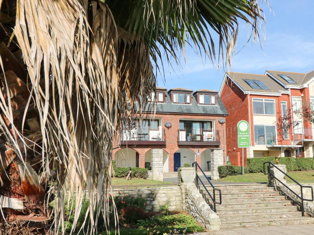 um edifício com uma palmeira em frente em Lookout em Weymouth