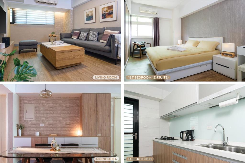 two pictures of a living room and a bedroom at 4B2b Clear Comfort 3min to Xinyi Anhe MRT 4房2衛 舒適明亮之家 3分到信義安和站 in Taipei