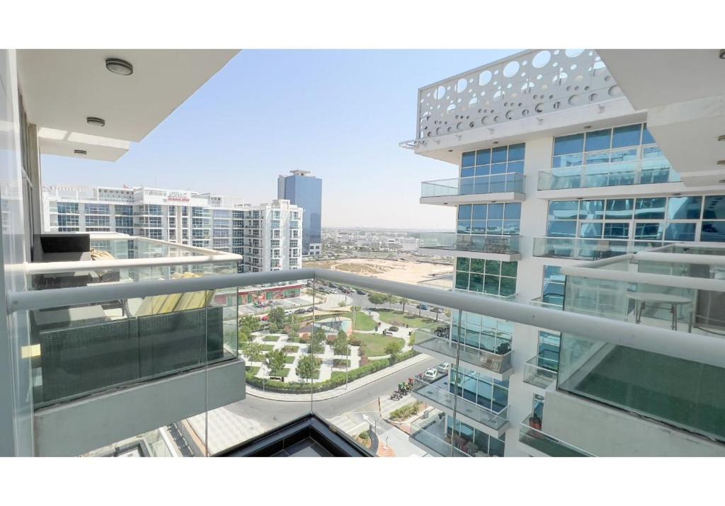 a view of a city from an office building at HomesGetaway-Cozy Studio in Glitz 1 by Danube in Dubai