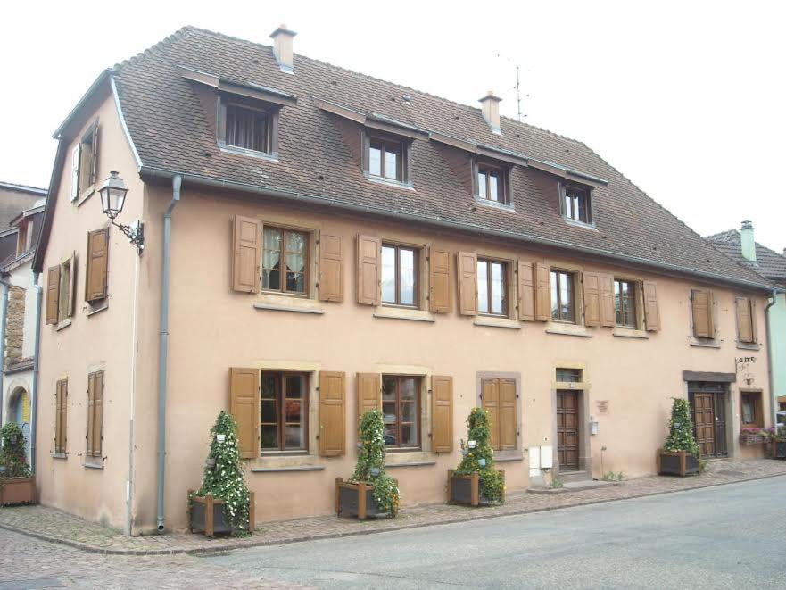 un grand bâtiment blanc avec des arbres devant lui dans l'établissement Gîte Le pinot noir, à Rouffach