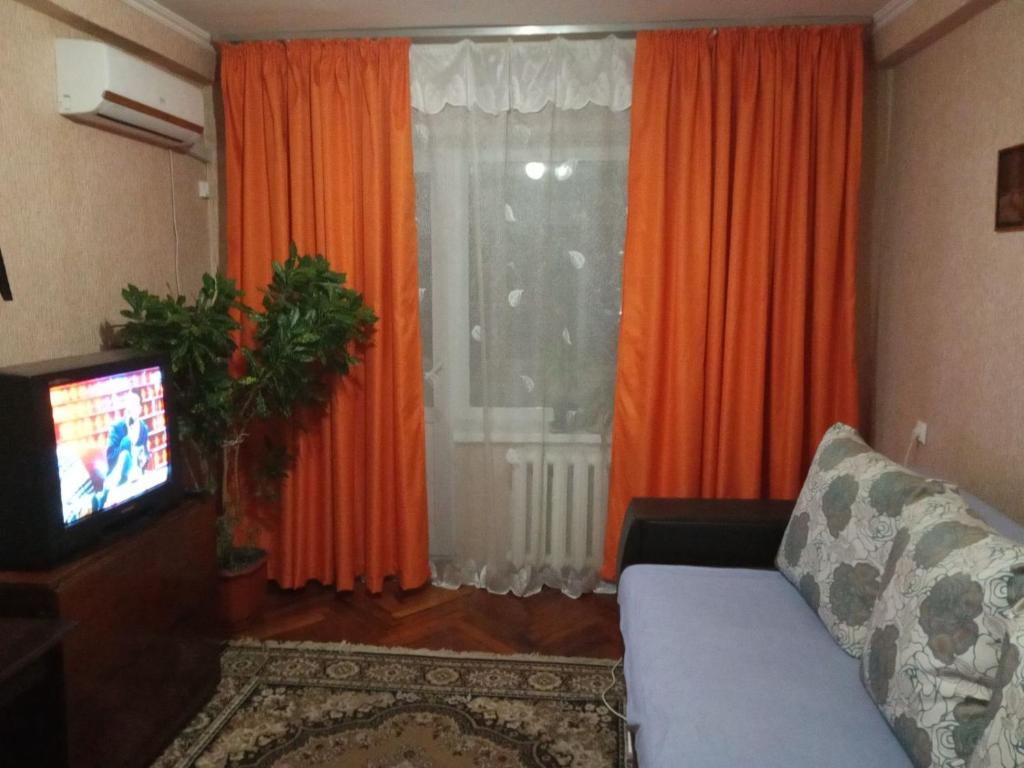 a living room with a couch and a television at 1к Квартира бульвар Котляревського, бульвар Праці буд 1 in Kyiv