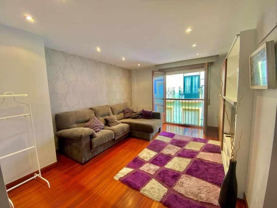 un salon avec un canapé et un tapis dans l'établissement Gure Etxetxue - Apartamento duplex muy soleado, à Bermeo
