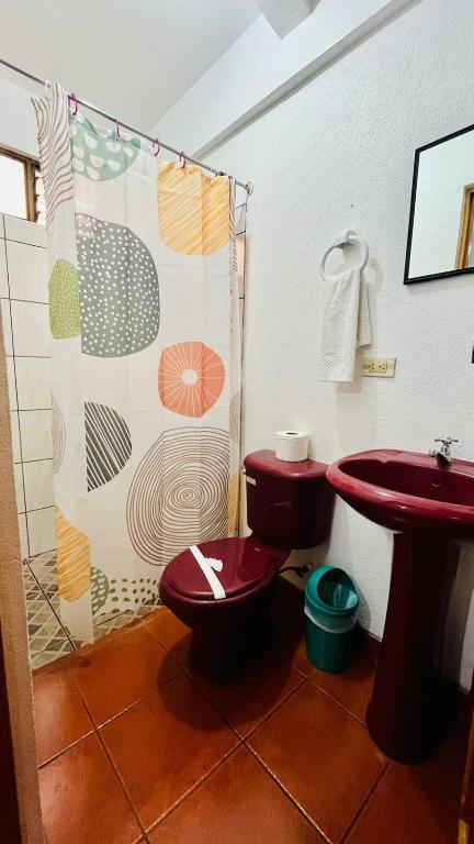 Koupelna v ubytování Hostal Nuevo Arenal downtown, private rooms with bathroom
