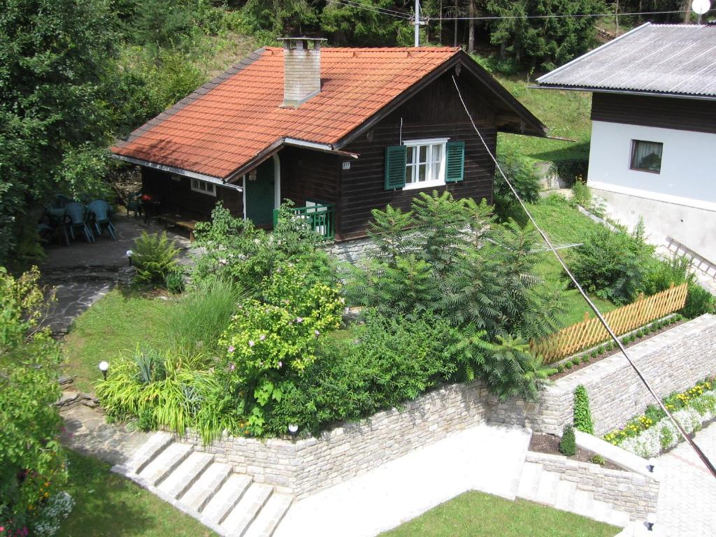 an aerial view of a house with a garden at Ferienhaus Simon in Pörtschach am Wörthersee