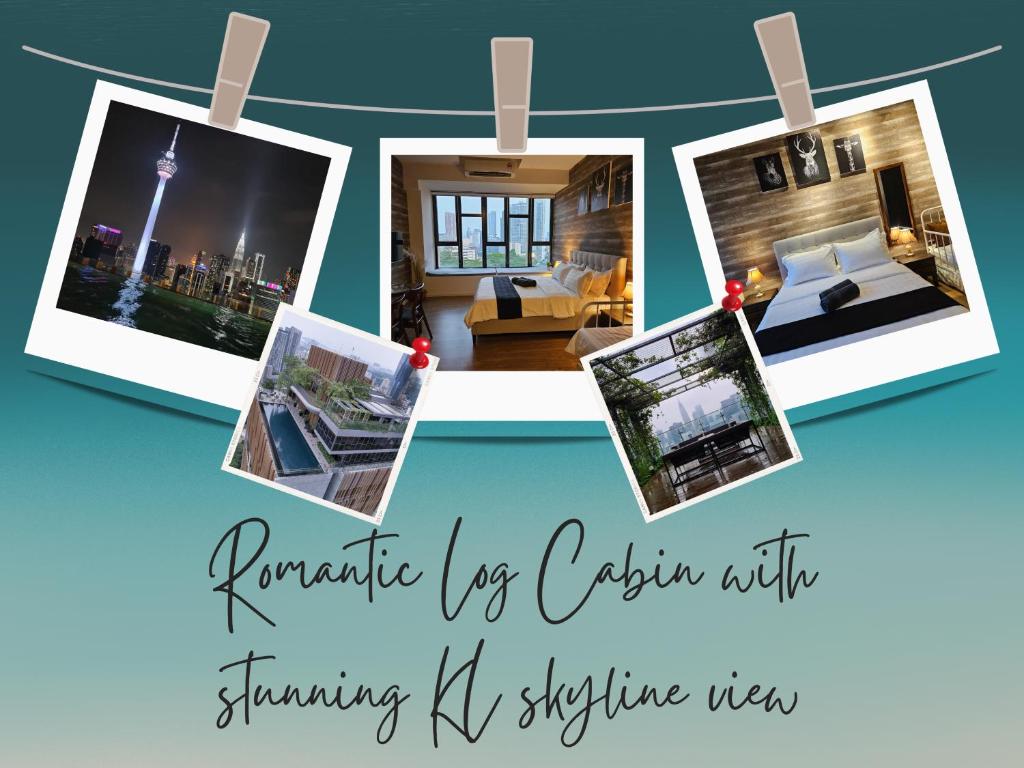 un collage de fotos de una habitación de hotel con las palabras "uso romántico extra" en Romantic Log Cabin 3 - in the Heart of KL city (walk to KL Tower/KLCC/Bukit Bintang) en Kuala Lumpur