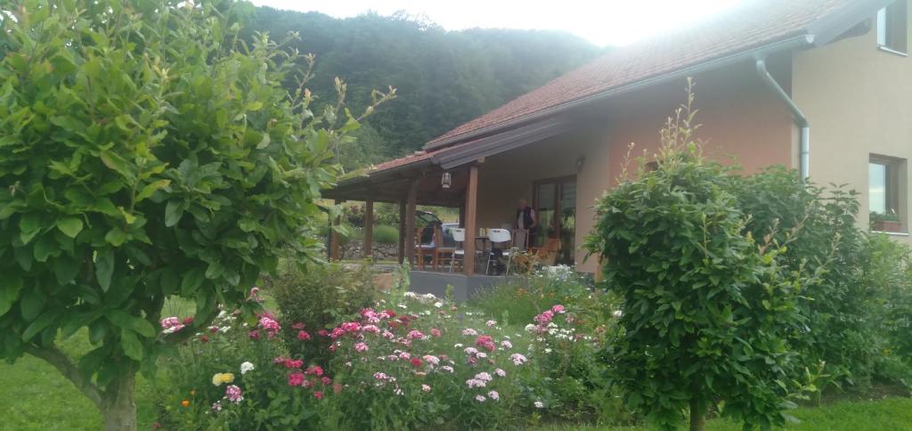 PrnjavorにあるVilla Davidovicの花と木の庭園のある家