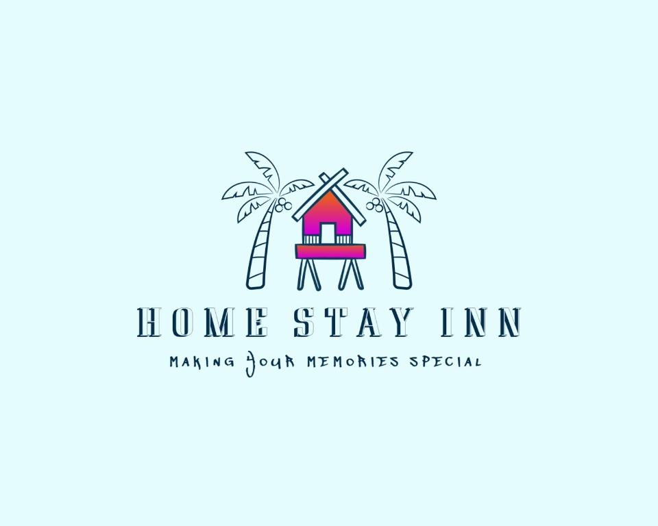 a home stay inn logo with palm trees and a house at HomeStay Private Home in Suva