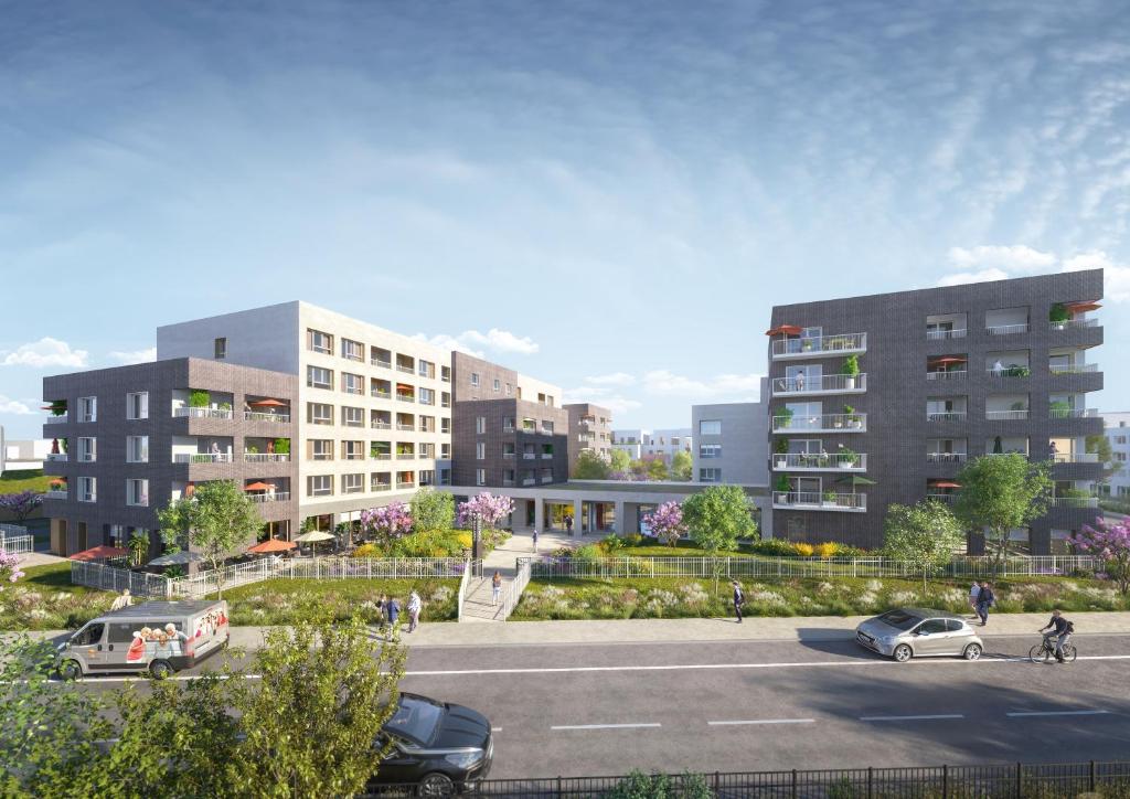 uma representação de um parque de estacionamento com edifícios em Résidence Services Seniors DOMITYS - Villa Ulma em Lille