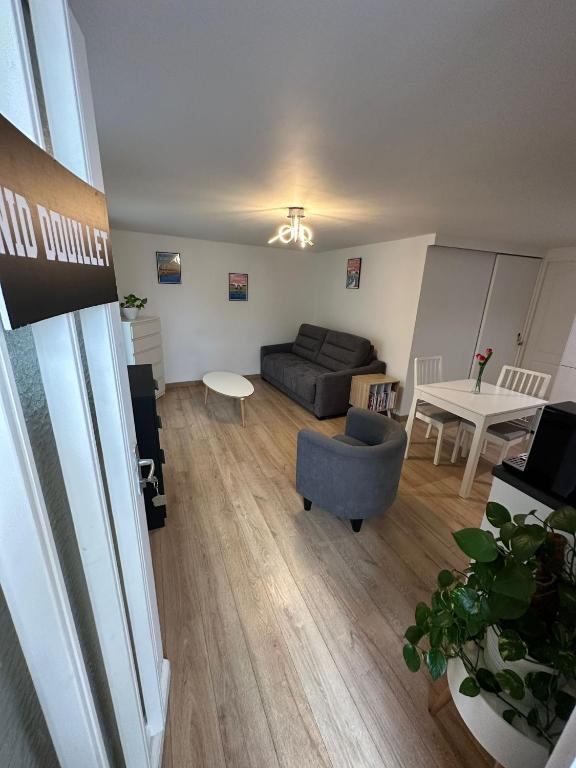 un salon avec un canapé et une table dans l'établissement Nid douillet avec terrasse, à Talence