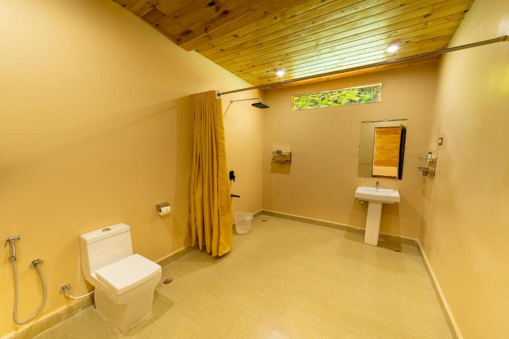 a bathroom with a toilet and a sink at Oxygen Palolem in Palolem
