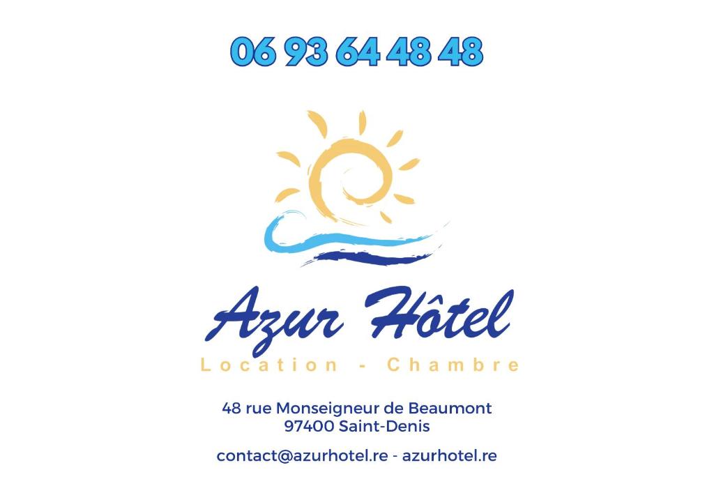 AZUR HOTEL في سان دوني: مجموعة من الشعارات لفندق مع الشمس والأمواج