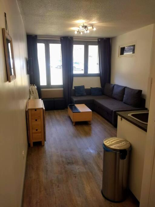 un salon avec un canapé et une table dans l'établissement Appart 4-6 pers au pied des pistes - Val Louron, à Val Louron