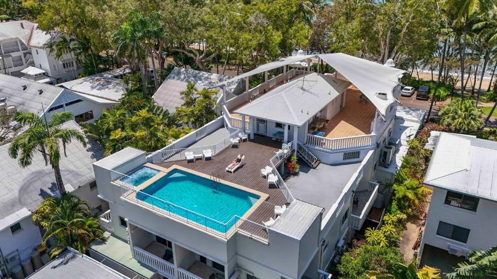 an aerial view of a house with a swimming pool at Sarayi Boutique Hotel in Palm Cove