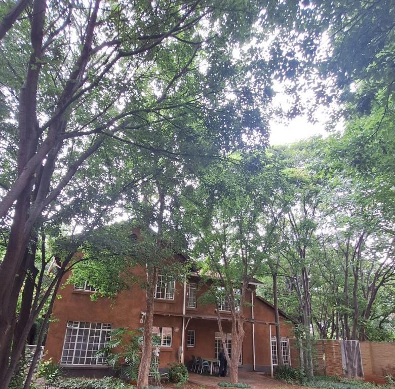 a brick house with trees in front of it at Die Eend in Centurion