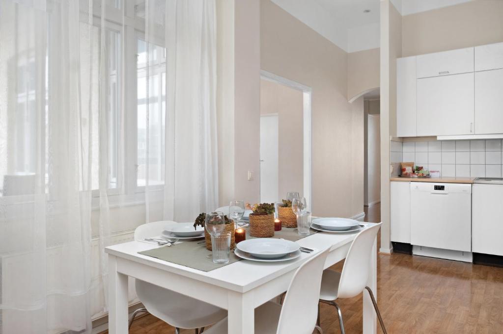 Kuchyň nebo kuchyňský kout v ubytování Stadsparken Apartments