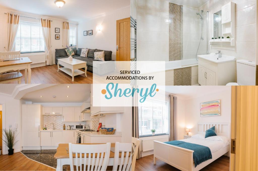a collage of photos of a kitchen and a living room at The Flat 2 by Sheryl - Stone throw to Northampton Gen Hosp & Town Centre in Northampton
