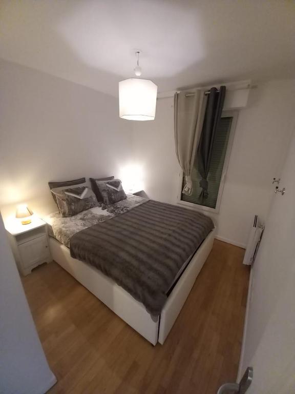 a bedroom with a large bed and a window at COSY PARIS WITH BALCONY in Issy-les-Moulineaux