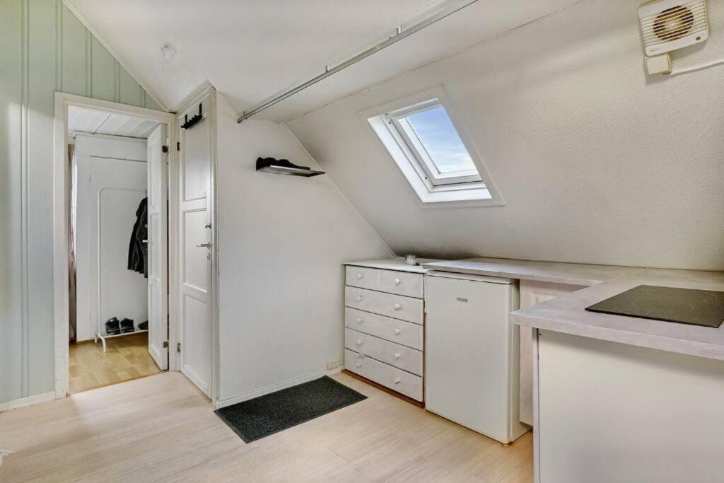 uma cozinha com um lavatório e uma clarabóia em Renewed Loft close to the city center em Stavanger
