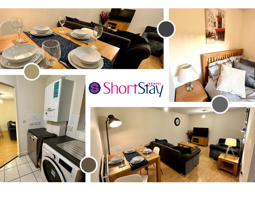 a collage of a living room and a short stay room at April Disc - Long Stay - Contractors in Swindon