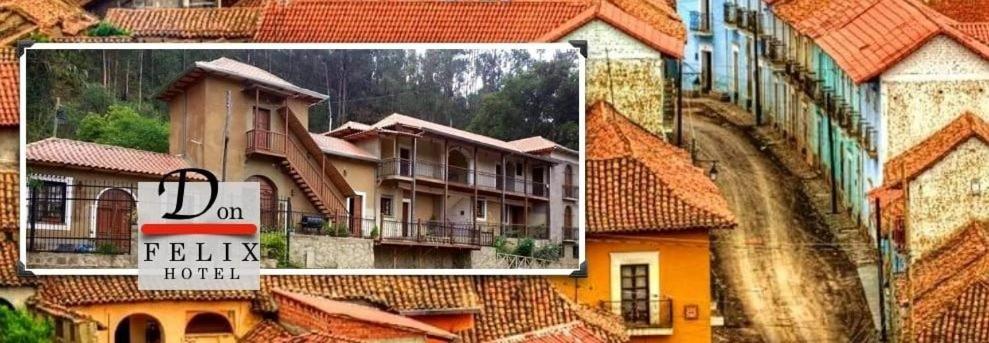 a collage of pictures of a building with a house at Hotel Don Felix in Totora