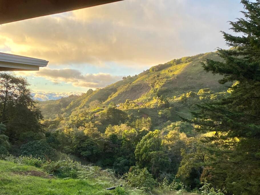 vistas a una colina con árboles y una montaña en Casa Alegre II- Hush Valley Lodge, en Río Blanco