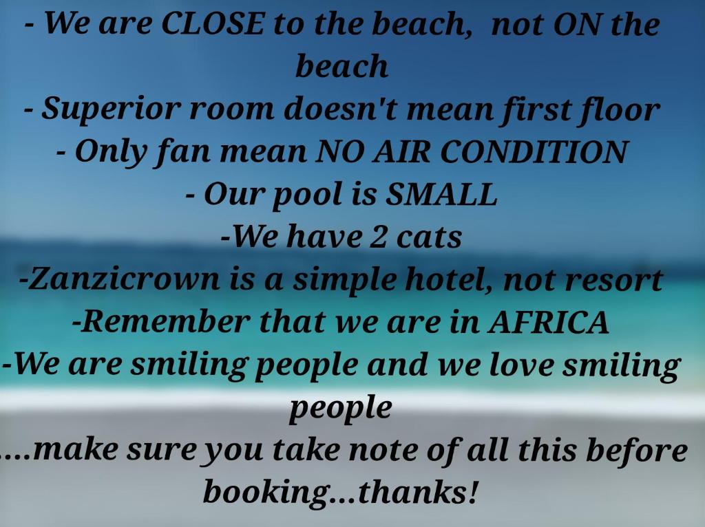 a text message from the beach with the words we are close to the beach not at Zanzicrown in Nungwi