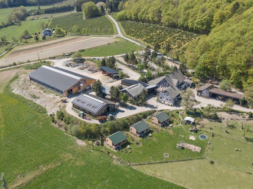 an aerial view of a farm with a building at Hof Keppel in Schmallenberg
