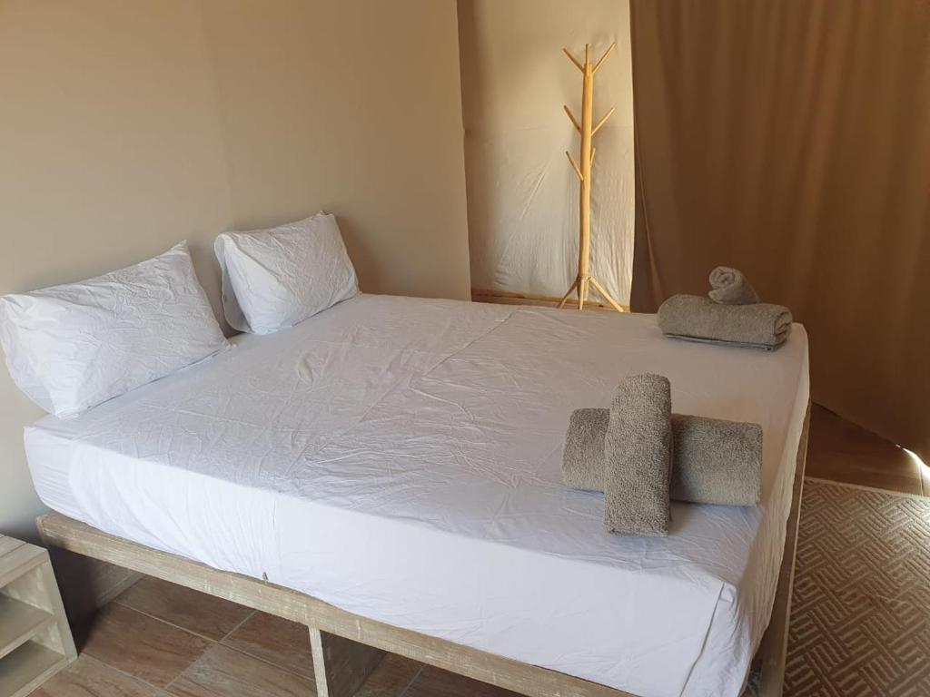 Postel nebo postele na pokoji v ubytování Tassourt Lodge