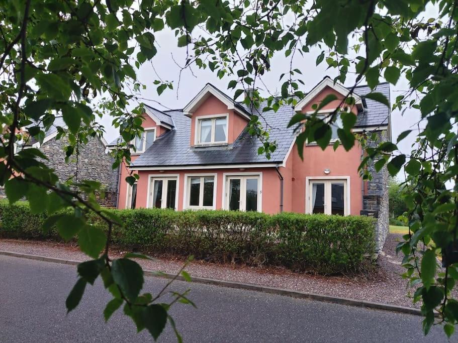 肯梅爾的住宿－Beautiful Holiday Cottage near Kenmare，一条街道边的粉红色房子