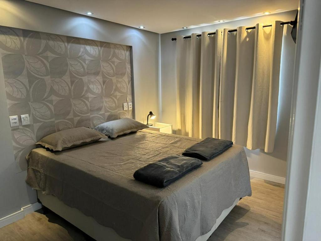 1 dormitorio con 1 cama con 2 almohadas en Apartamento em águas claras en Águas Claras