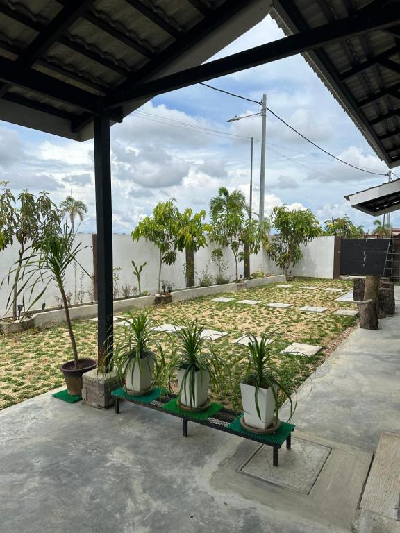 阿羅士打的住宿－ASFA Guesthouse，坐在长凳上的盆栽植物群