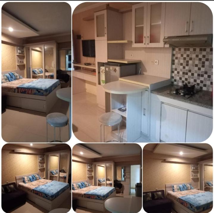 een collage van vier foto's van een keuken en een kamer bij Indah property in Cibubur