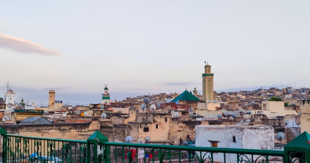 vista su una città con edifici e moschee di Fes Hostel Zaouia a Fes