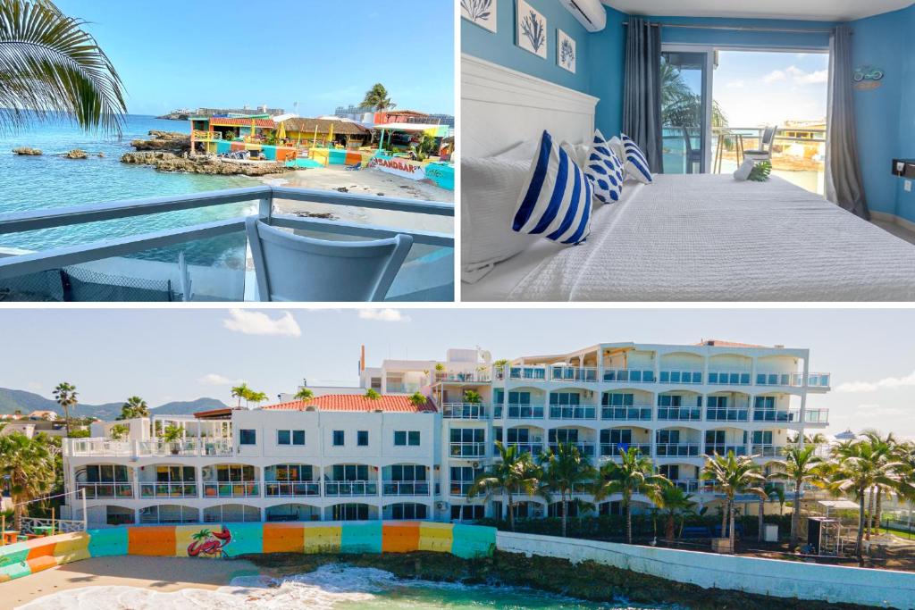 a collage of photos of a hotel and a resort at Cozy Beach Getaway - Lux Studio next to The Morgan Village in Maho Reef