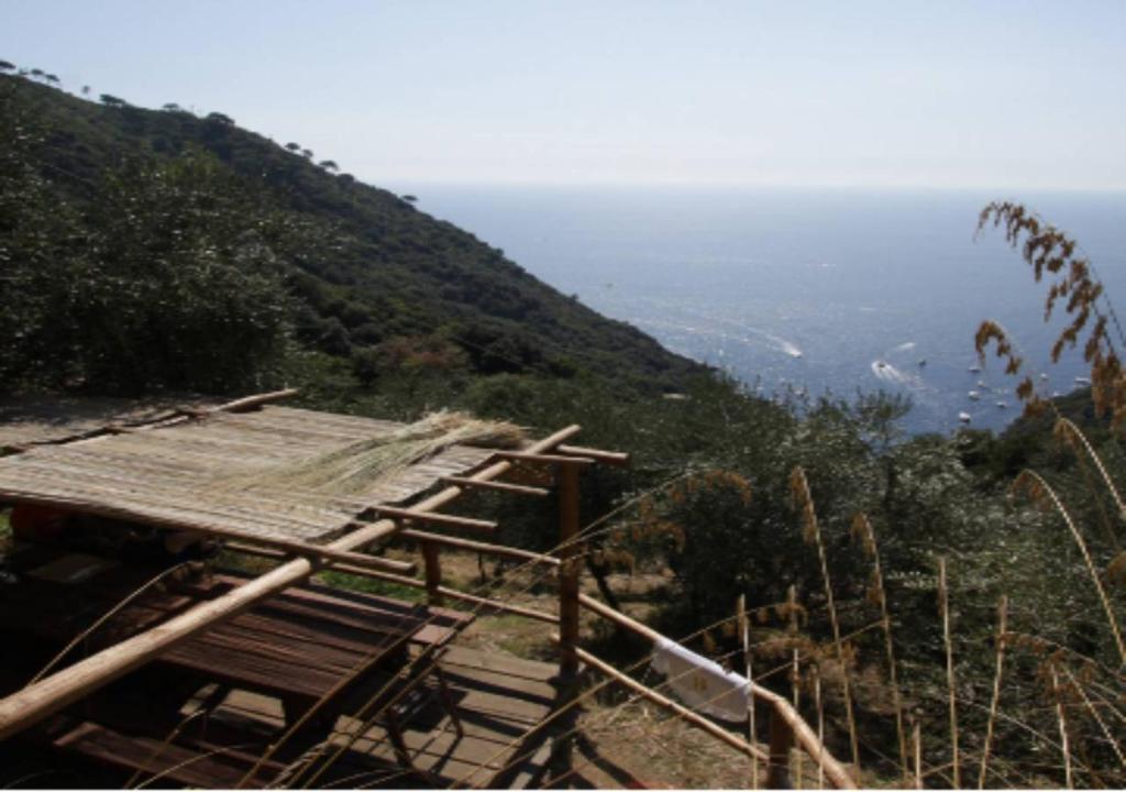 a building on a hill with the ocean in the background at Agririfugio Molini in Camogli