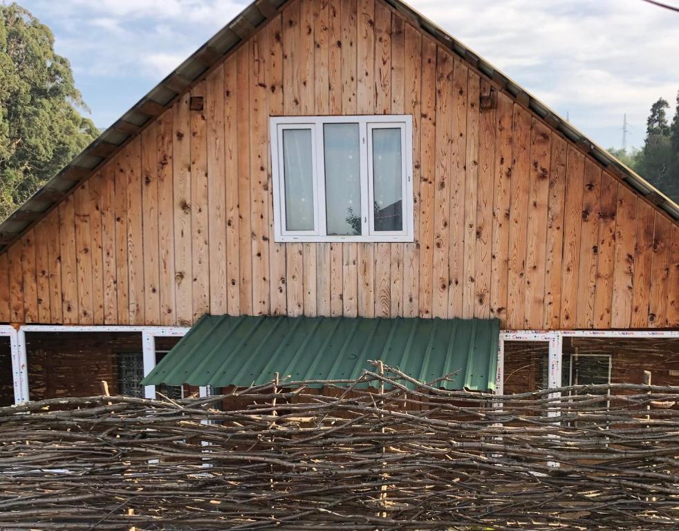 ゼクヒズジョリにあるJoni's Cottageの窓付き緑屋根の家