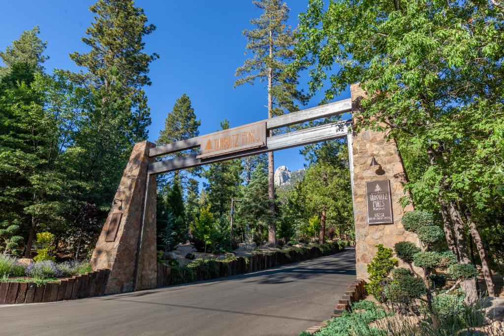 a bridge over a road in a park at Tahquitz Pines Retreat in Idyllwild