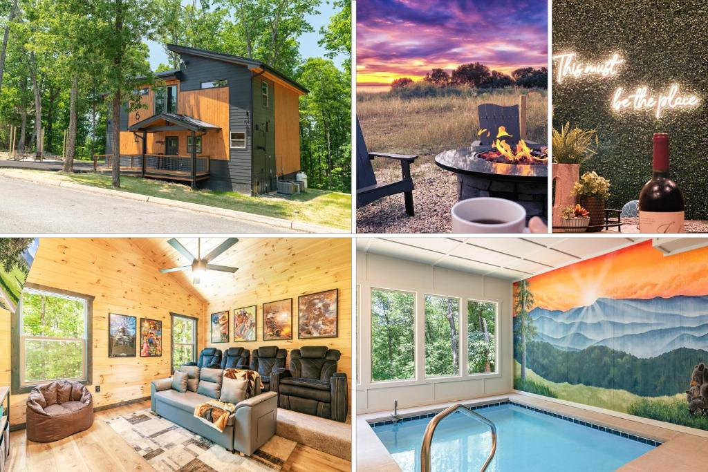 a collage of photos with a house and a pool at Blackberry Chalet in Sevierville
