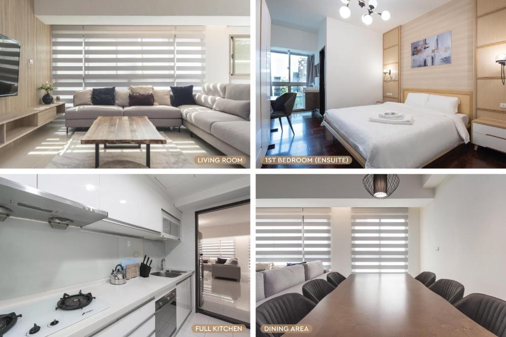 four different views of a living room and a bedroom at New Building Home 3B2b Daan Park MRT-2min 全新大樓家 3房2衛 2分到大安森林公園站 in Taipei