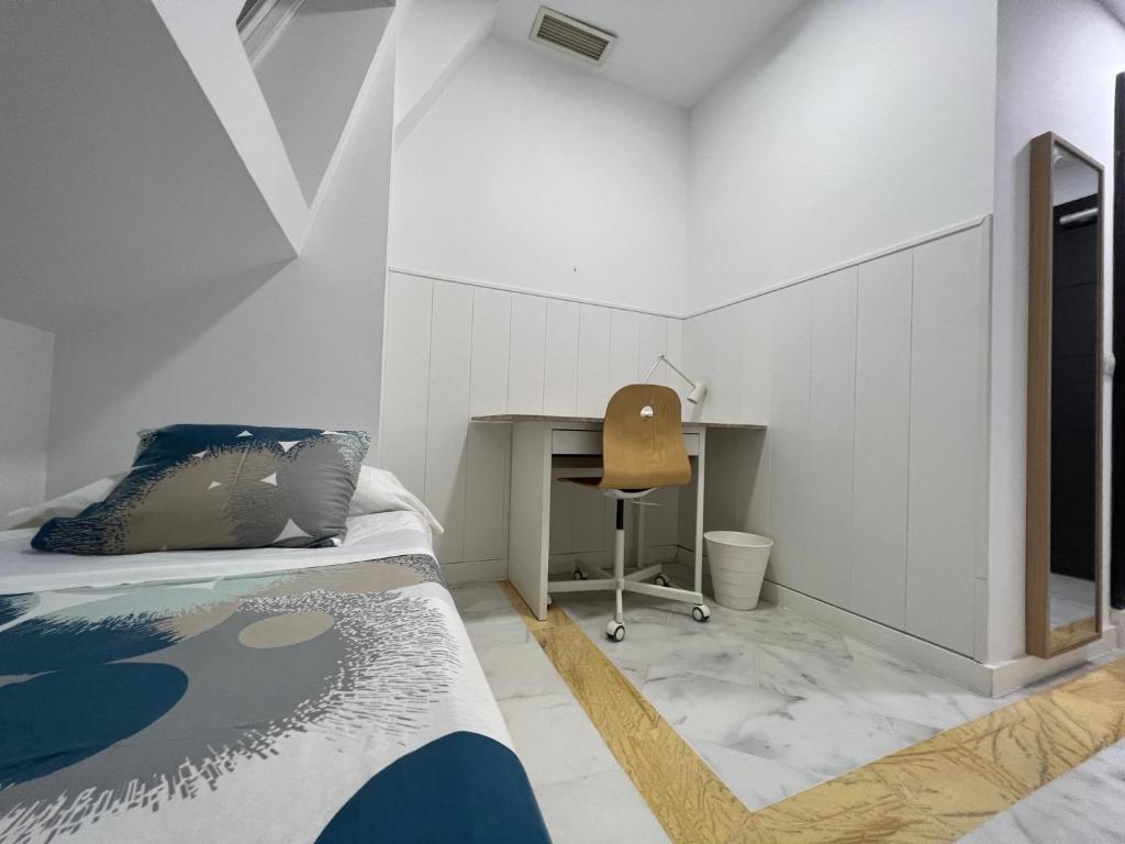 a bedroom with a bed and a desk in it at Colegio Mayor Careu - Women Only - University Community in Seville