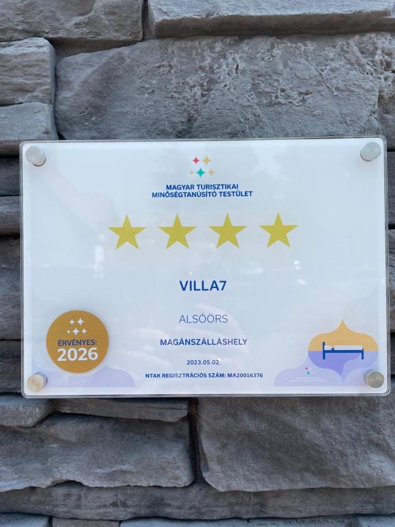 Certifikát, hodnocení, plakát nebo jiný dokument vystavený v ubytování Villa7 Balaton