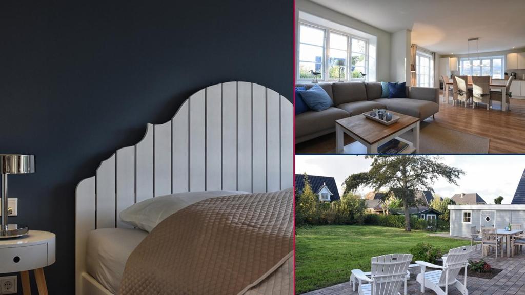 a bedroom and a living room with a bed and a table at Huus Leeftalich in Alkersum
