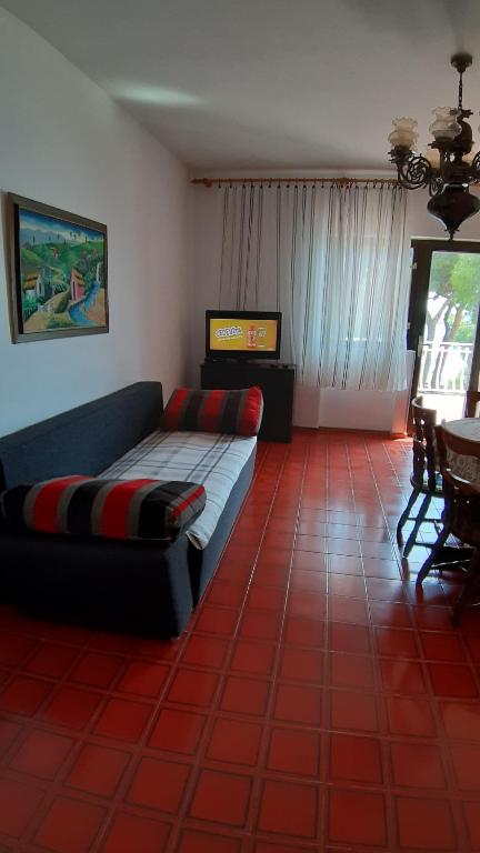 sala de estar con sofá y TV en Apartments Belak, en Brodarica