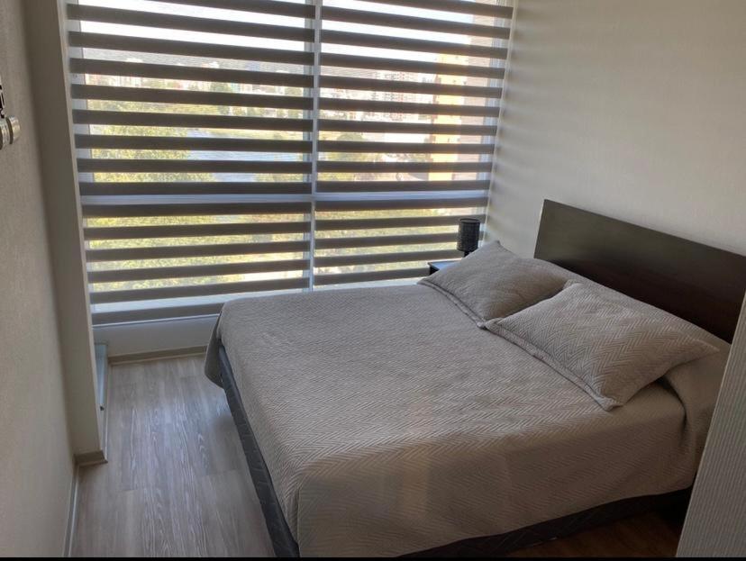 1 dormitorio con 1 cama frente a una ventana en Departamento Full Concepcion, en Concepción