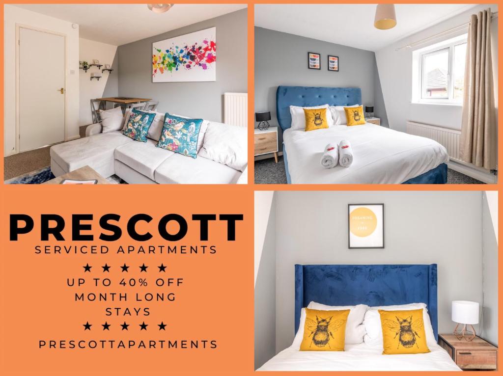 un collage di foto di una camera con due letti di Temple Wall - Contractors, Families - FREE PARKING by Prescott Apartments a Bristol