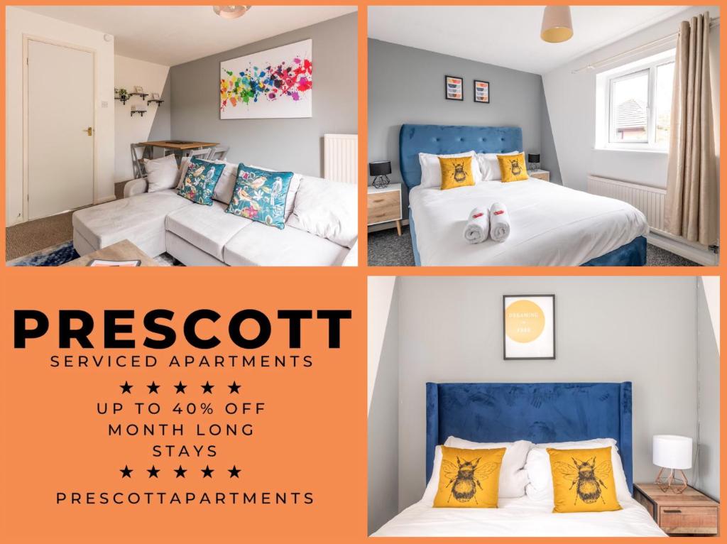 a collage of pictures of a room with two beds at Contemporary Temple Wall - Contractors, Families, - FREE PARKING by Prescott Apartments in Bristol