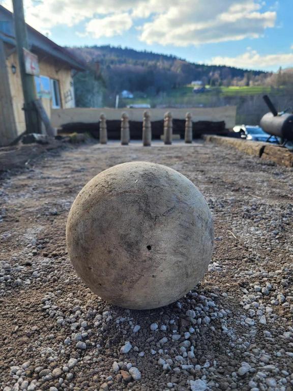 a large rock sitting on the ground at Gîte de la Ferme de la Comté in Le Thillot