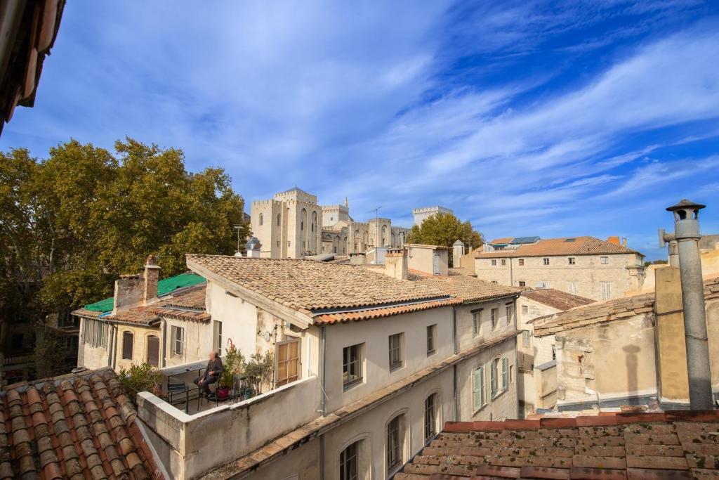 une vue depuis les toits des bâtiments d'une ville dans l'établissement Le ciel du Palais - Intramuros - 2 ch - Wifi, à Avignon
